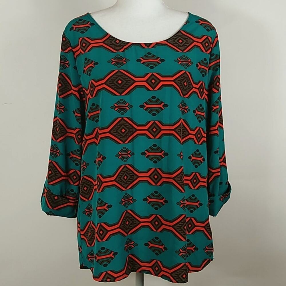 Peach Love Cream Tribal Top Teal Orange Medium